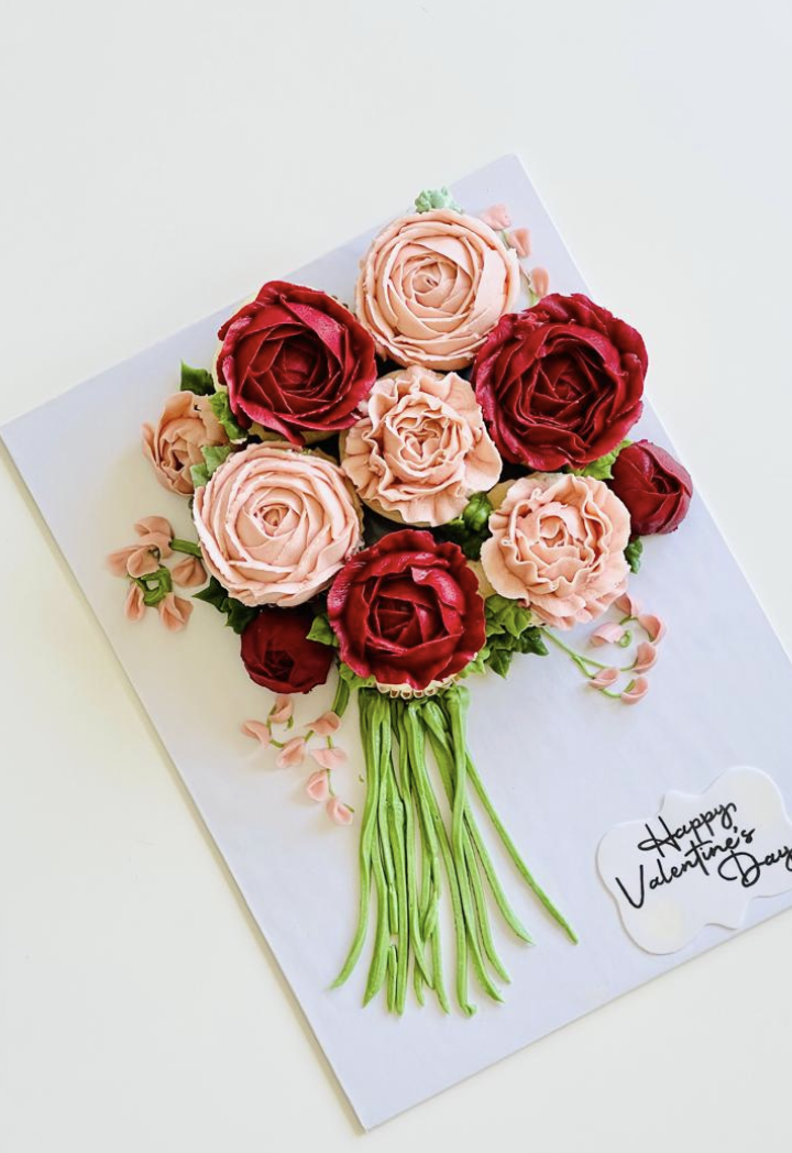 The Blush Pink and Crimson Cupcake Rose Bouquet -  